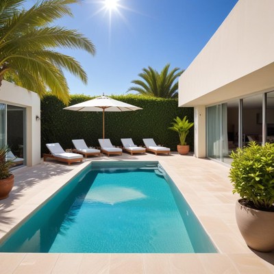 Sunny poolside retreat with lounge chairs