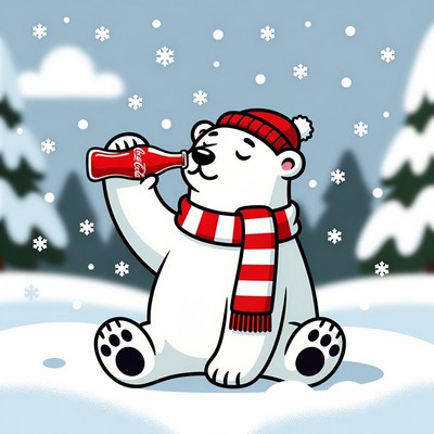 Polar bear enjoying winter drink