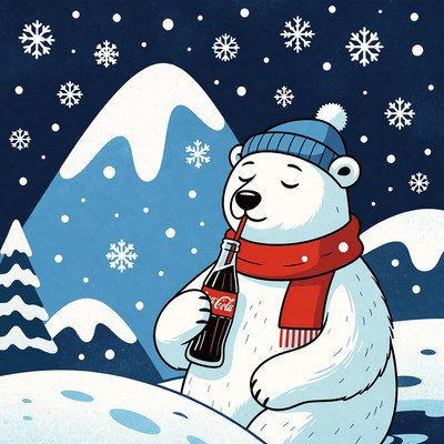 Polar bear enjoying winter drink