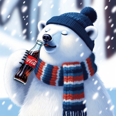 Polar bear enjoying a cold drink