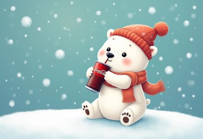 Cute polar bear enjoying winter drink