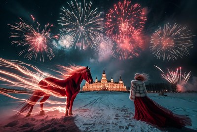 Fireworks at winter castle