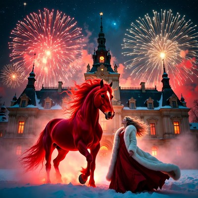Fireworks illuminate winter palace scene