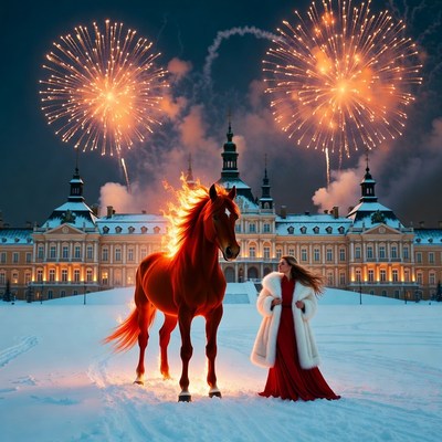 Celebration with fireworks and horse