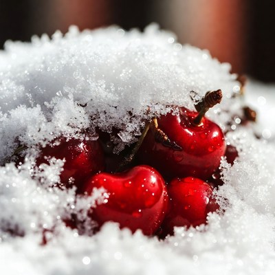 Cherries hidden under fresh snow