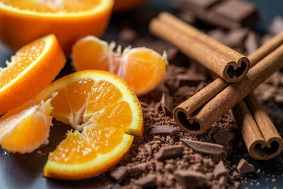 Citrus and chocolate ingredients display