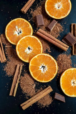 Slices of orange with chocolate