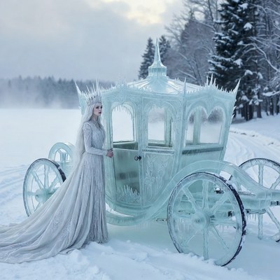 Frozen princess beside glass carriage