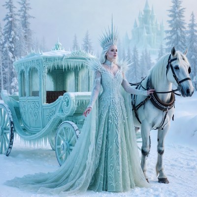 Elegant ice queen in winter wonderland