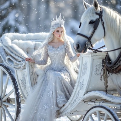 Elegant winter princess in carriage