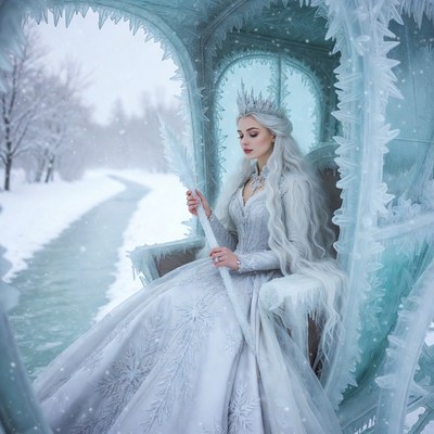 Royal ice queen in winter carriage