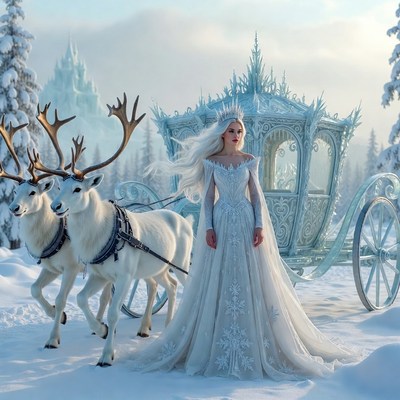 Winter queen with enchanted carriage