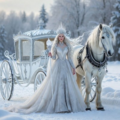 Winter queen with carriage and horse