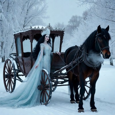 Winter queen with horse carriage