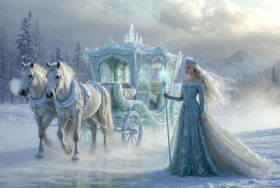 Winter queen and enchanted carriage