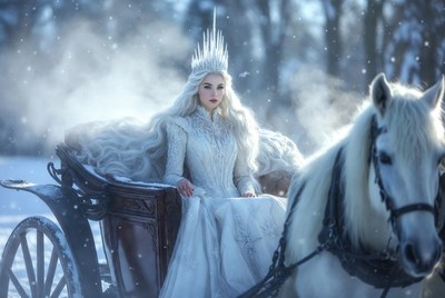 Majestic queen in winter carriage