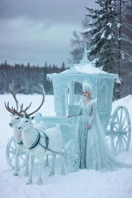 Winter fairytale carriage with reindeer