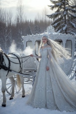 Elegant queen in snowy landscape