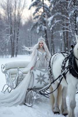 Enchanted winter scene with sleigh
