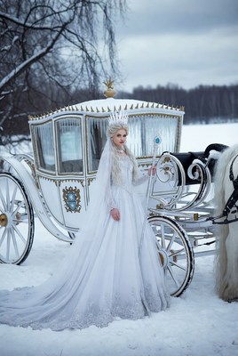Winter fairy tale princess beside carriage