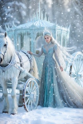Frozen queen in icy carriage