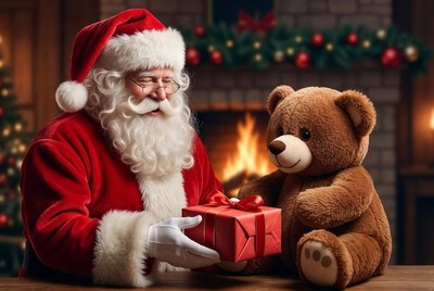 Santa with teddy bear gift