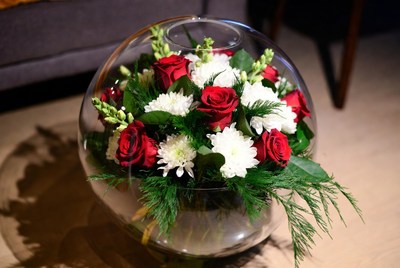 Elegant floral arrangement in glass vase