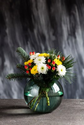 Colorful flower arrangement in a glass vase