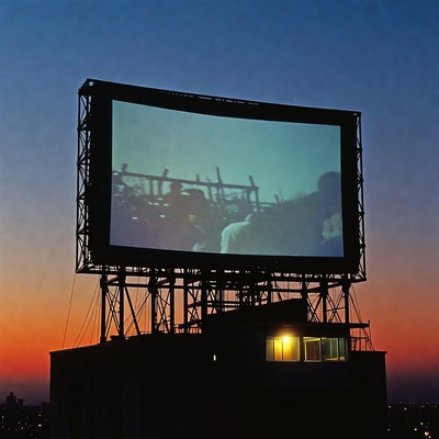 Outdoor movie screening at sunset