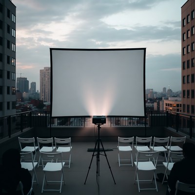 Outdoor movie night setup in city