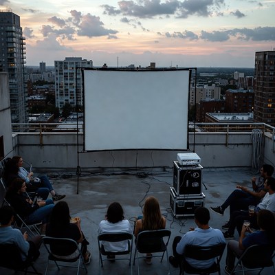 Outdoor movie night on rooftop terrace