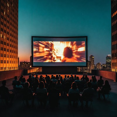 Outdoor movie night on rooftop