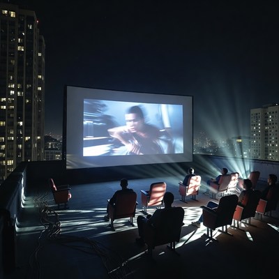 Outdoor movie screening event at night
