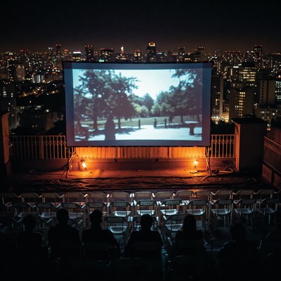 Outdoor movie night in the city
