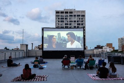 Outdoor movie night on rooftop