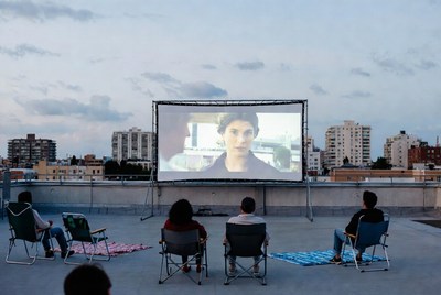 Outdoor movie night on rooftop