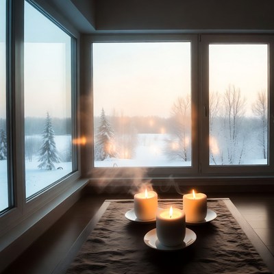 Cozy winter scene with candles