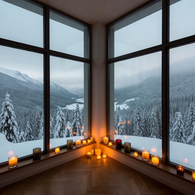 Cozy winter view with candles