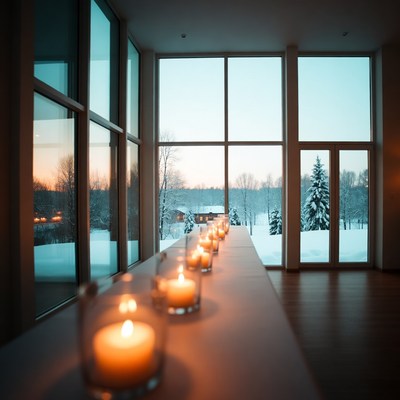 Cozy winter scene with candles