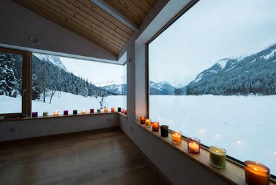 Cozy winter retreat with candlelight