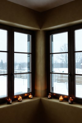 Cozy winter scene by windows