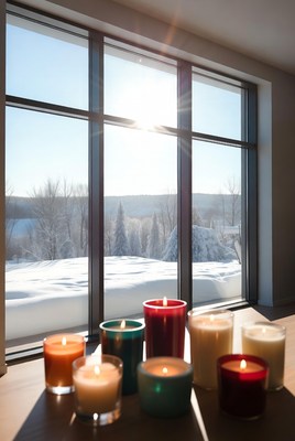 Winter sunlight with candles indoors