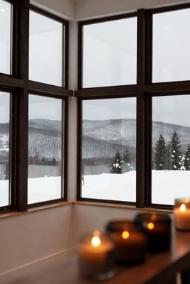 Cozy winter view from cabin