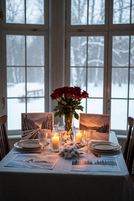Winter dining table with candles
