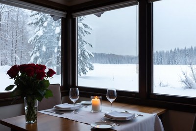 Romantic dining in snowy landscape