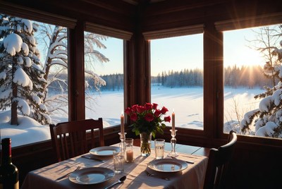 Cozy winter dining with a view