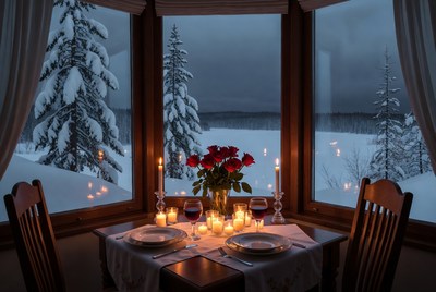 Cozy winter dinner with candles