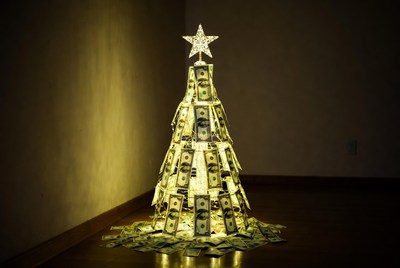 Christmas tree made of currency bills