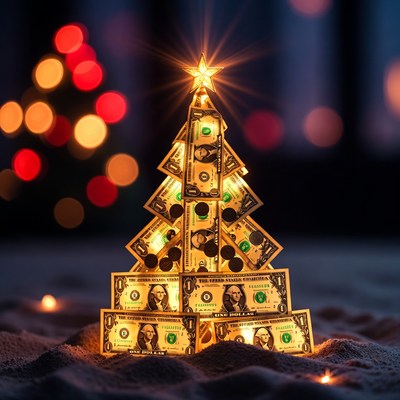 Creative money-themed christmas tree display