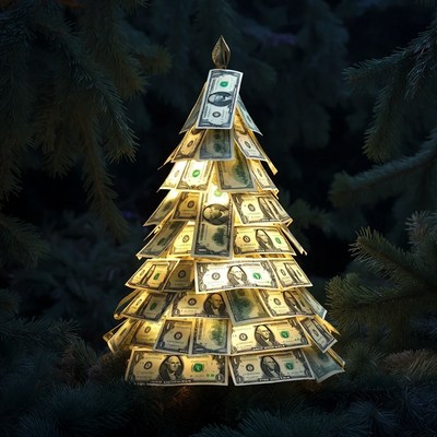 Creative money tree display at night